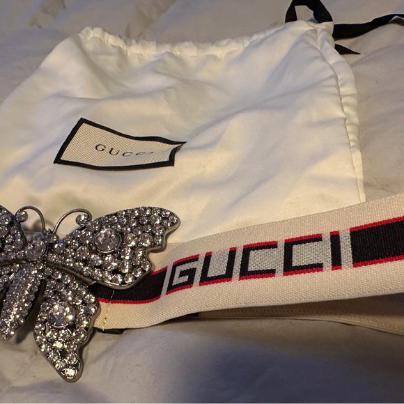 Gucci Butterfly Swarovski  Crystal elastic belt size 36/90 10-12US - Picture 2 of 7